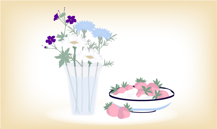 Sommarillustration Vas Och Jordgubbar 704X240px